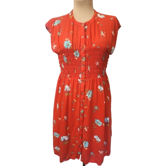 FREE PEOPLE "Greatest Day" Floral Print Smocked Mini Dress - Size M - Picture 4 of 13